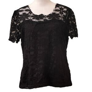 Zanzea Collection Black Lace Lined Short Sleeve Blouse Top Size XXXL